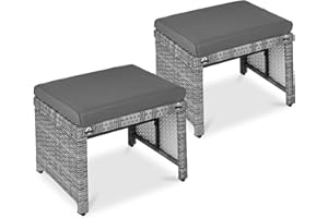 Best Choice Products Set of 2 Wicker Ottomans, Multipurpose Outdoor Furniture for Patio, Backyard, Additional Seating, Footrest, Side Table w/Removable Cushions, Steel Frame - Gray/Gray