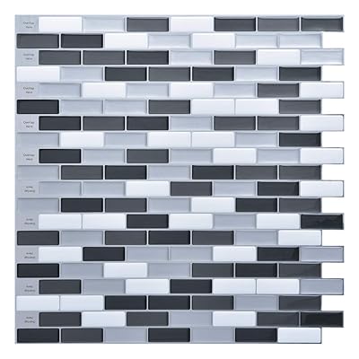 Art3d Peel and Stick Wall Tile for Kitchen/Bathroom Backsplash, 12"x12", Grey-White (6 Pack)