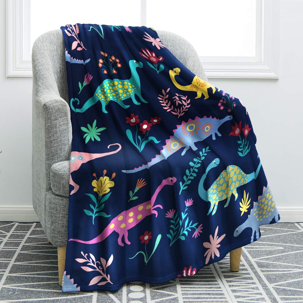 Jekeno Cartoon Dinosaur Blanket Throw Print Soft Cozy Blanket for Bed Couch Sofa Chair Kids Boys Gift 50"x60"