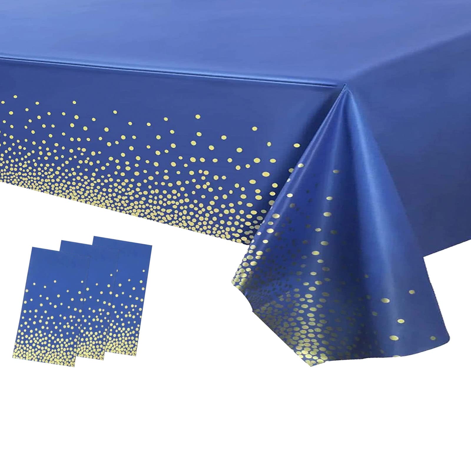3Pack Disposable Tablecloths Dark Blue and Gold Dot Table Covers,54 x 108Inch Plastic Tablecloth Disposable Rectangle Dining Tablecovers Dark Blue Waterproof Tablecloth for Party,Birthday,Party Decor