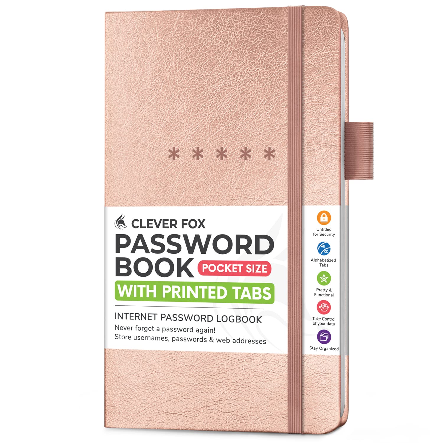 Clever Fox Password Book Pocket – Small Internet Address & Password Journal Organizer – Computer & Website Log-In Keeper Notebook (Rose Gold)
