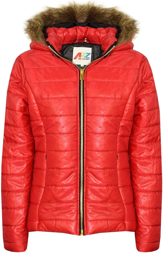 red puffer with fur hood