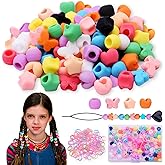 80 PCS Rubber Beads for Kids Hair - Butterfly Heart Star Round Silicone Hair Beads for Girls 10 Colors for Braiding Accessories and Crafts with Rubber Bands and Stringing Tool (Small Colorful Set)