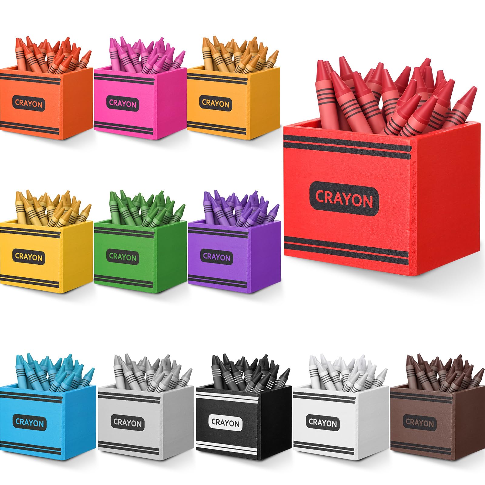 Photo 1 of Sherr 12 Pack Crayon Organizer Holder Wooden Colored Pen Holder Crayon Dispenser Marker Storage Organizer Back to School Storage Caddy Case Art Craft Supply for Classroom(2.36 x 2.76 x 2.36 Inches)