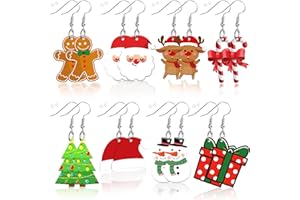 AUGSUN 8 Pairs Holiday Earrings for Women Christmas Acrylic Earrings Double Side Design Christmas Tree Gingerbread Men Decoration Christmas Jewelry
