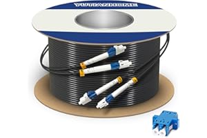 YUTIANHOME 500ft/150m LC to LC Armored Outdoor Fiber Optic Cable, Single Mode Duplex Fiber Patch Cable, 9/125um LC Fiber Jumper, (OS1/OS2 Compatible), Low Friction LSZH, Black