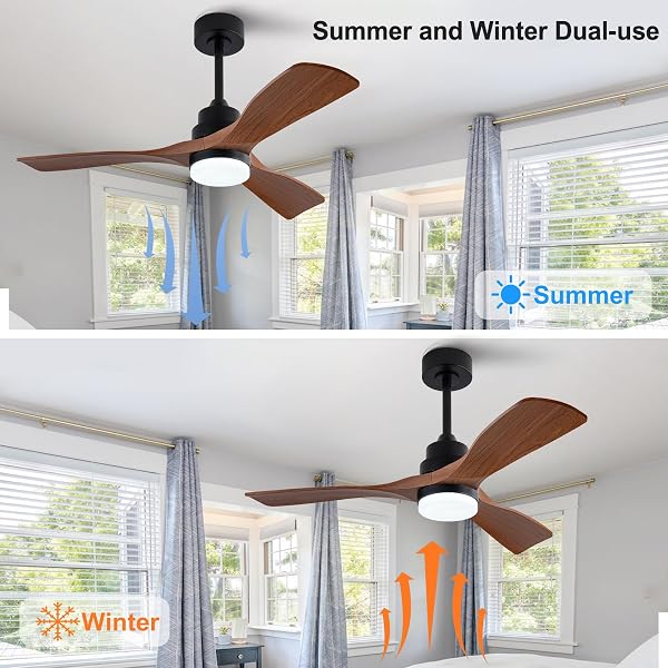 OMYU 42 INCH CEILING FANS WITH LIGHTS AND REMOTE, ABS BLADES, DIMMABLE AND QUIET REVERSIBLE DC MOTOR, BROWN MODERN CEILING FAN WITH LIGHT FOR OUTDOOR INDOOR BEDROOM LIVING ROOM(NOT SOLID WOOD)