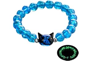 AVJUTER Nogu Firefly Glass Beads Bracelet, Cute Money Attract Cat Bracelets, Cats Lover Gifts Spiritual Protection Gifts for Women, Teen, Mom, Daughter, Sister, Best Friends with Gift Cards