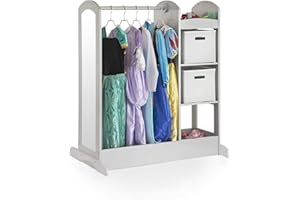 Guidecraft See and Store Dress-up Center – Gray: Kids Dramatic Play Storage Armoire with Mirror, Rack, Shelves & Bottom Tray - Toddlers Costume & Toy Organizer Furniture