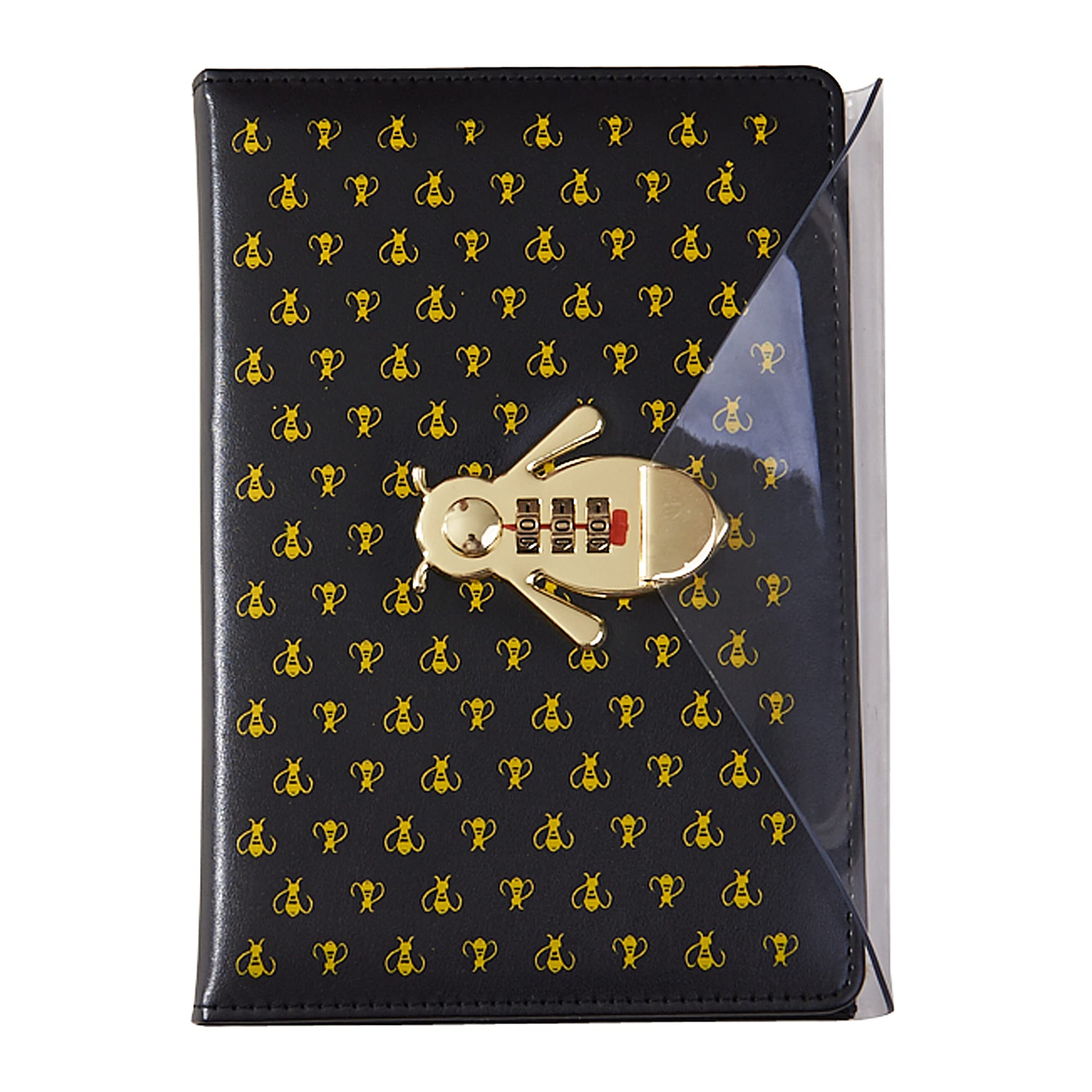 LinYesh Creative PU Leather Notebook Diary with Lock (Bee Pattern), A5 Secret Password Notepad Diary Journal Travel Diary Organizer with Combination Lock Pen Holder, 145x210mm