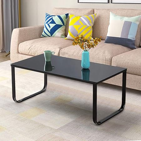 Clipop Modern Coffee Table Side Table With 6mm Black Tempered Glass Top And Metal Frame Side Table Living Room Table Furniture Amazon Co Uk Kitchen Home