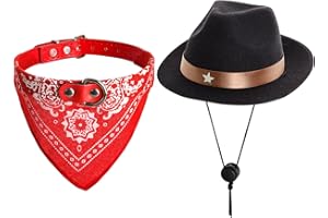 Fumwase Small Dog Cowboy Hat Halloween Costumes for Dogs Cat Pet Cowboy Costume Puppy Hats Dog Costume Dog Cat Costume Accessories for Party Festival and Daily Wearing (Black Hat + Red)
