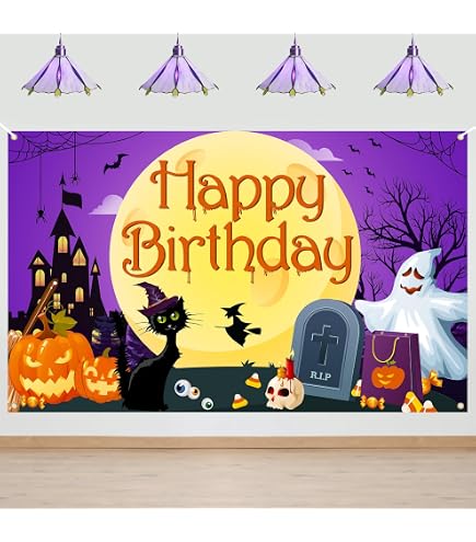 Halloween-Fotohintergrund 'Spooktacular' – 150x99 Cm, Schwarz-orange-grau, Mit Geistern & Kürbissen