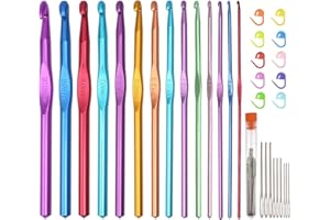 WEABETFU Latest Multicolor 14PCS Aluminum Crochet Hooks Set for Crocheting,with Stitch Markers and Large-Eye Blunt Needles 2.0mm/2.5mm/3mm/3.5mm/4mm/4.5mm/5mm/5.5mm/6mm/6.5mm/7mm/8mm/9mm/10mm