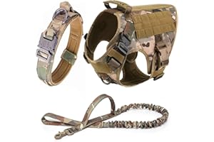 Tactical Dog Harness Leash Set Nylon Large Vest with Chest and Back 1000D High-Density -Grade Tear- H Y-Shaped Distribution D