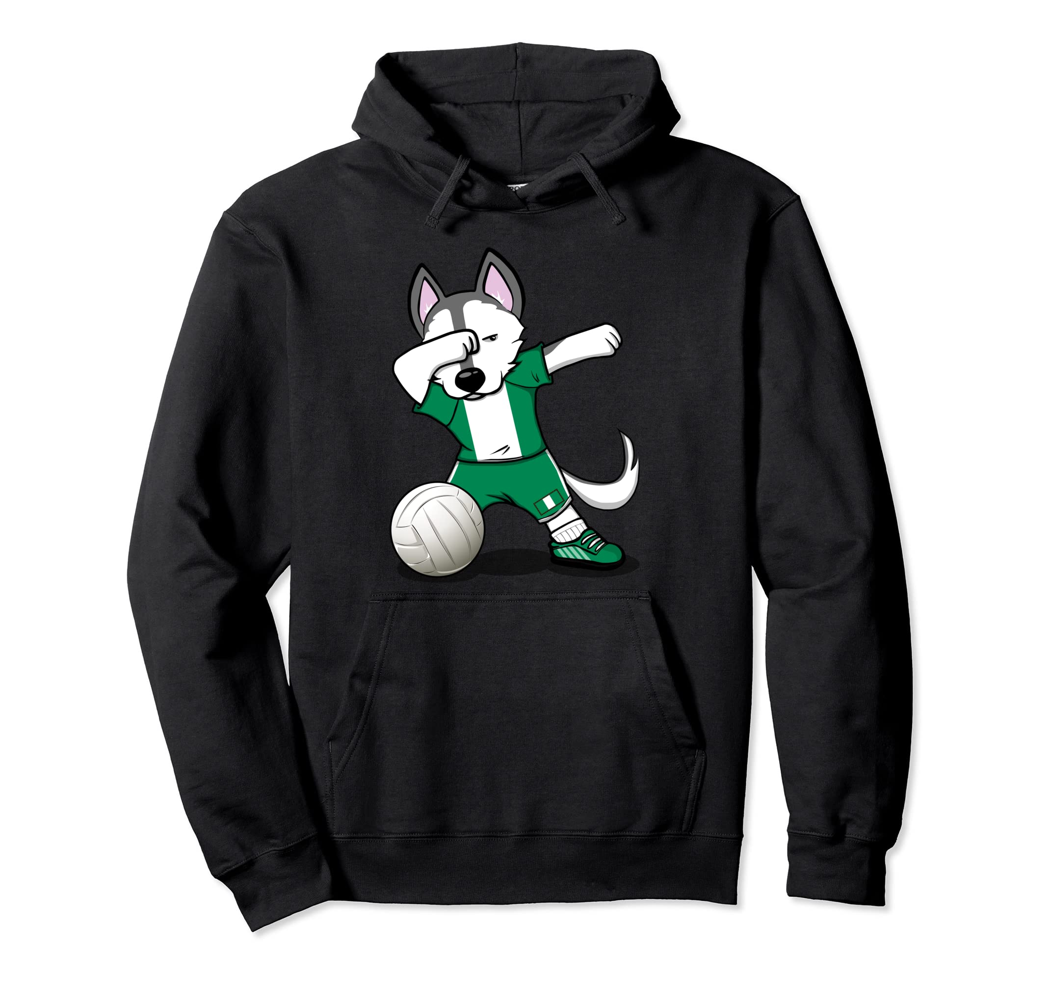 Dabbing Husky Nigeria Volleyball Fans Jersey Nigerian Flag Pullover Hoodie