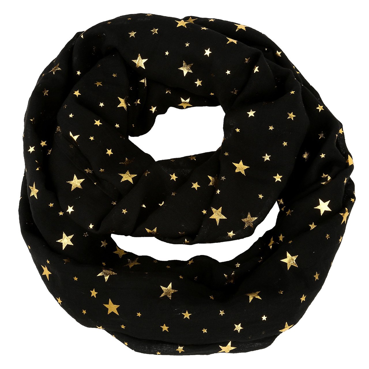 CHIC DIARY Women Ladies Star Printed Pattern Lightweight Head Pashmina Wrap Scarf … (01-Black)