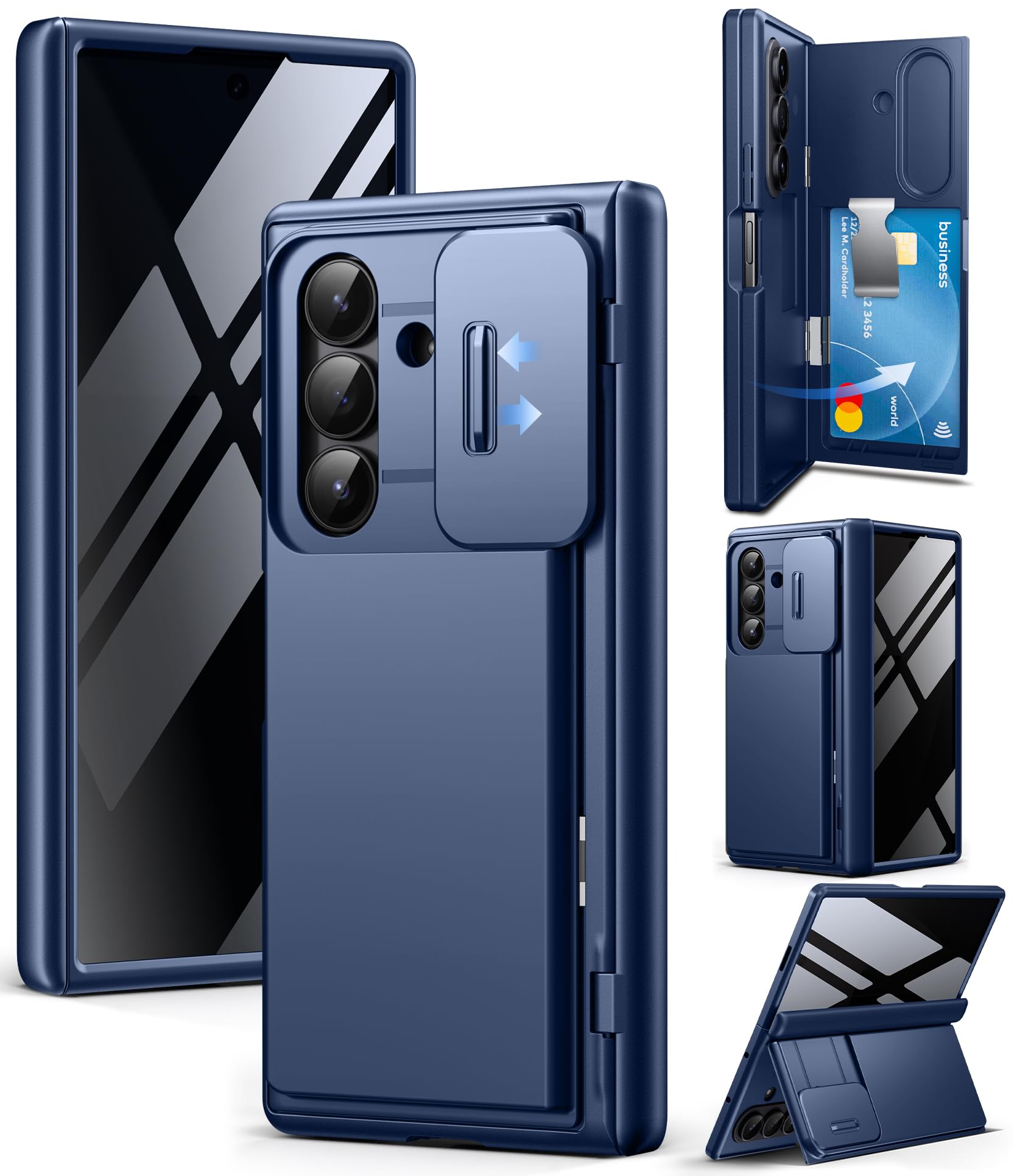 Photo 1 of TONGATE Wallet for Z Fold 7 Case with Privacy Screen Protector, [4-Card Holder][Anti Spy] Built-in Large Stand & Slide Camera Cover Z7 Shockproof Phone Case for Samsung Galaxy Z Fold 7 2025 8", Blue