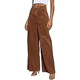Kocowoo Corduroy High Waisted Wide Leg Pants for Women Dress Pants,Elastic Waist Casual Corduroy Straight Trousers
