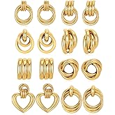 Ofeiyaa 8 Pairs Gold Knot Earrings for Women Chunky Statement Heart Geometric Drop Dangle Hoop Earrings Lightweight Long Link Earring Studs Jewelry Gifts