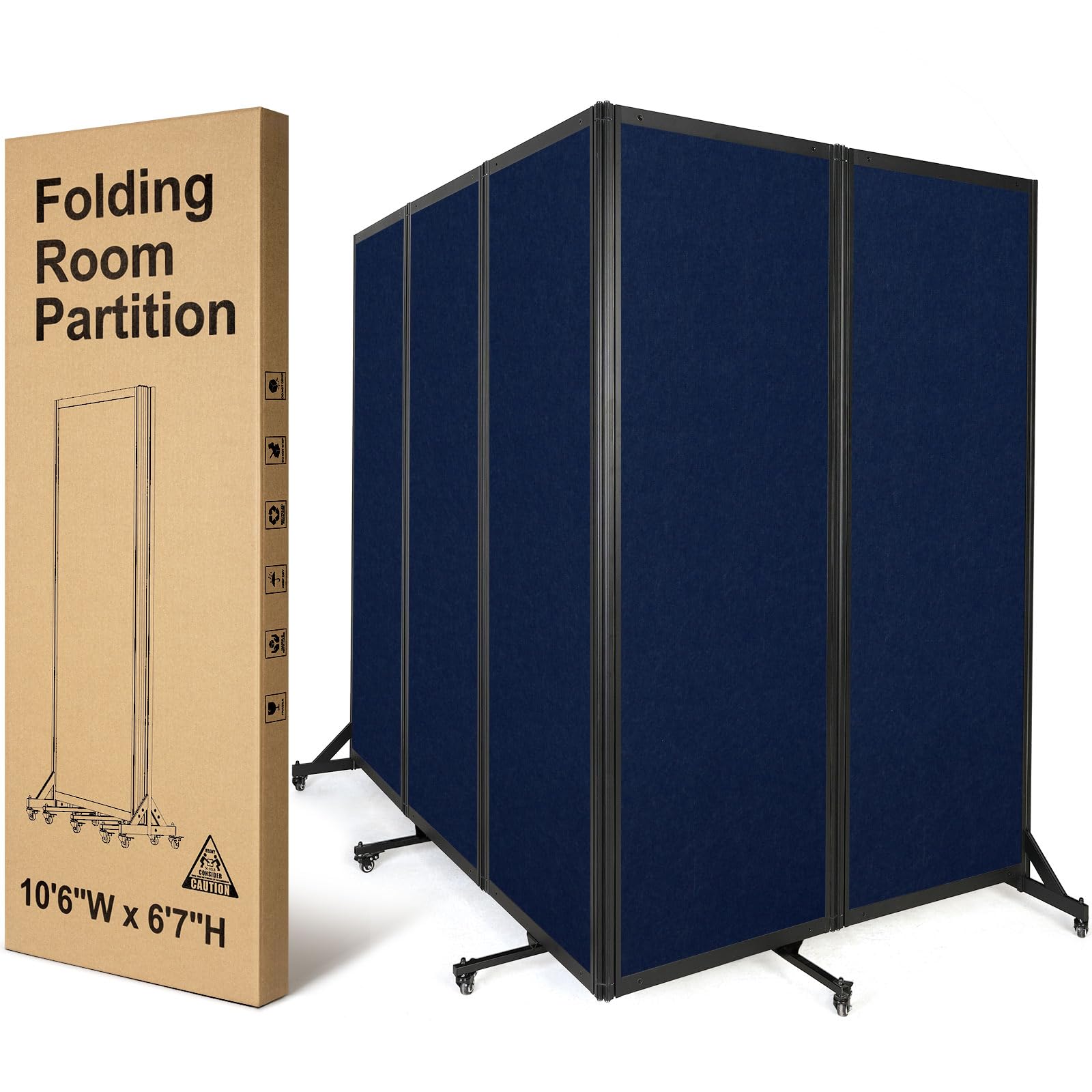 Photo 1 of Strongbird Room Partition,Folding Privacy Divider,Office Partition Dividers,Office Dividers Wall, 10'6"W x 6'7"H,Blue