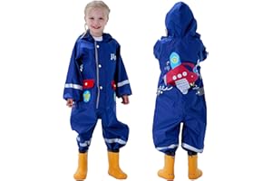 FEWLBY Toddler Rain Suit Boys Girls One Piece Raincoat Cartoon Waterproof Coverall Kids Rainwear S-XXL Size