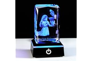Qianwei First Communion Gifts for Girls, 3D Engraving Crystal Praying Girl Figurine First 1st Communion Veil Decoration, Baptism Gifts for Girls Catholic
