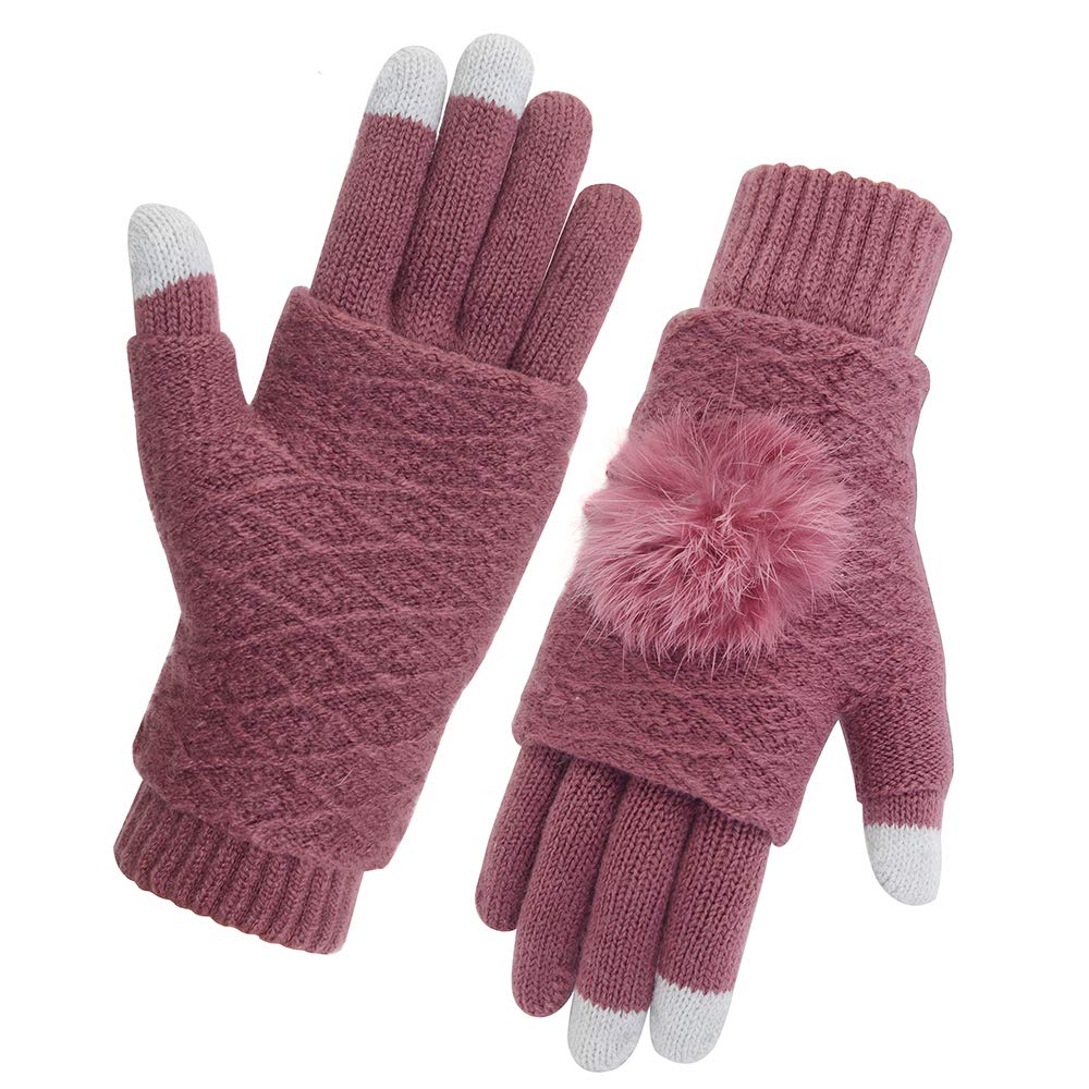 Vodabang Winter Gloves - Touch Screen Windproof Knit Gloves for Ladies - Outdoor Cycling Running - Pink
