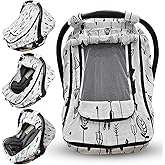 HippoBaby Car Seat Cover for Babies with 100% Cotton Muslin Material | Breathable Carseat Cover for Boys and Girls | Infant Car Seat Canopy for Boys and Girls (Arrows)