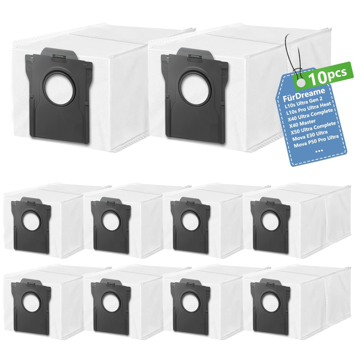 10 Staubbeutel für Dreame L40s Pro Ultra, L10s Ultra Gen 2/3, X50 Ultra Complete, X40, L40 Ultra AE, L10s Pro Ultra Heat und für Mova P50 Pro Ultra, E30 Ultra, Z60, P70 Pro Ultra Staubsauger