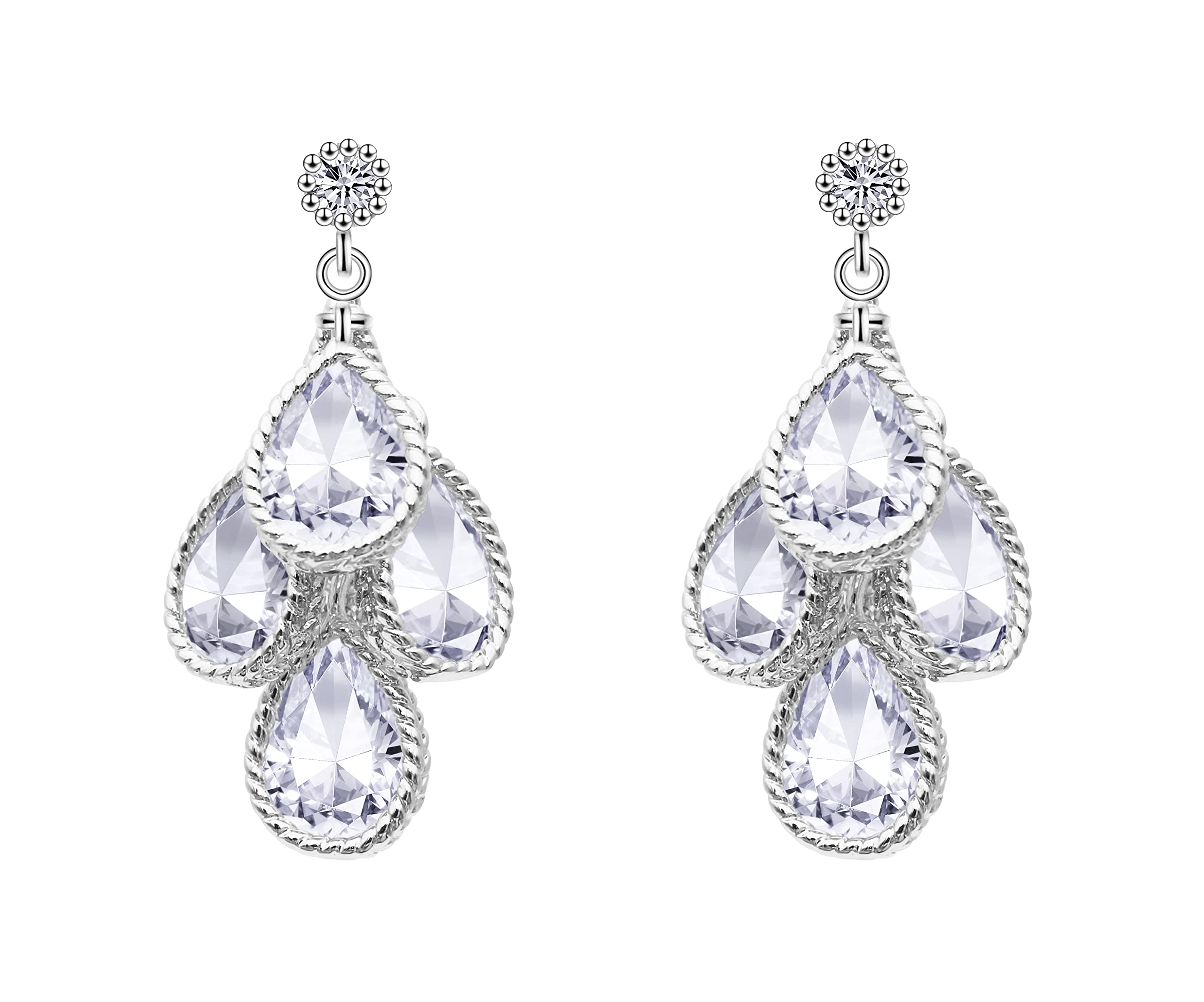 KristLand - Women Earrings S925 Sterling Silver Ear Pin Teardrop Dangle With Cubic Zirconia Jewelry/Wedding Gift for Ladies Girls Mum Wife Girlfriends