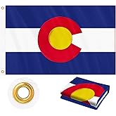 Colorado Flag 3x5 FT Heavy Duty Outdoor, Embroidered Red C and Gold Sun | Double Sided 210D Oxford Fabric | Brass Grommets and 4 Stitch Hemming | State of Colorado CO Flags for Outside House Garden