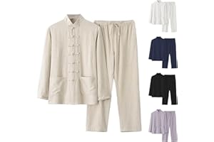 Men's Vintage Cotton Linen Tang Suit Chinese Traditional Mandarin Collar Kung Fu Shirts Long Sleeve Tai Chi Outfits