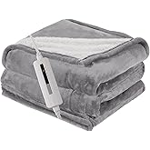 RALYSUN Heated Electric Blanket Throw Size 50"x60" Thickened Flannel and Sherpa Heated Blanket, 3 Hours Timer Auto-Off & 5 Heating Levels, Machine Washable, Ash Gray