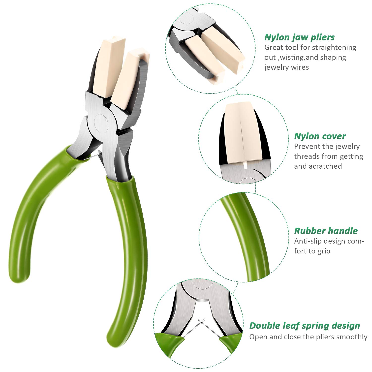 2 Packs Nylon Nose Pliers Double Nylon Pliers Carbon Steel Jewelry DIY Tools for Beading Looping Shaping Wire Jewelry Making and Other Crafts, 5.3 Inch