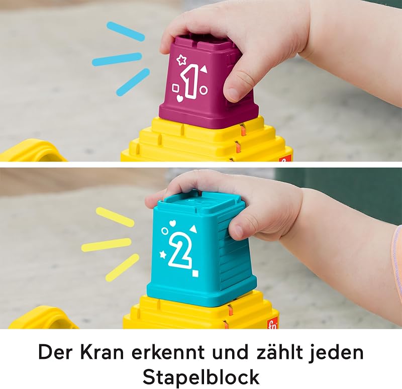 Baufahrzeugspielzeug - Geräuschen und Sätzen, fördert Zahlen, Farben und Formen, mit Kran, Globus-Taste und Musik, für Kinder von 9 Monaten, Englisch; Französisch; Deutsch Version HXF48