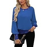 For G and PL Women's Dressy Sequin Formal Top Long Sleeve Chiffon Shirt Blouses