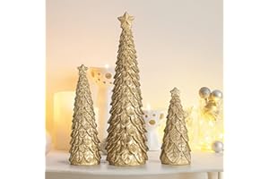 Beeveer 3 Pcs Christmas Tree Figurines Set Glitter Resin Tabletop Christmas Tree Decor Elegant Xmas Tabletop Centerpieces for Tables Desk Shelf Mantel Holiday Indoor Decorations(Gold)