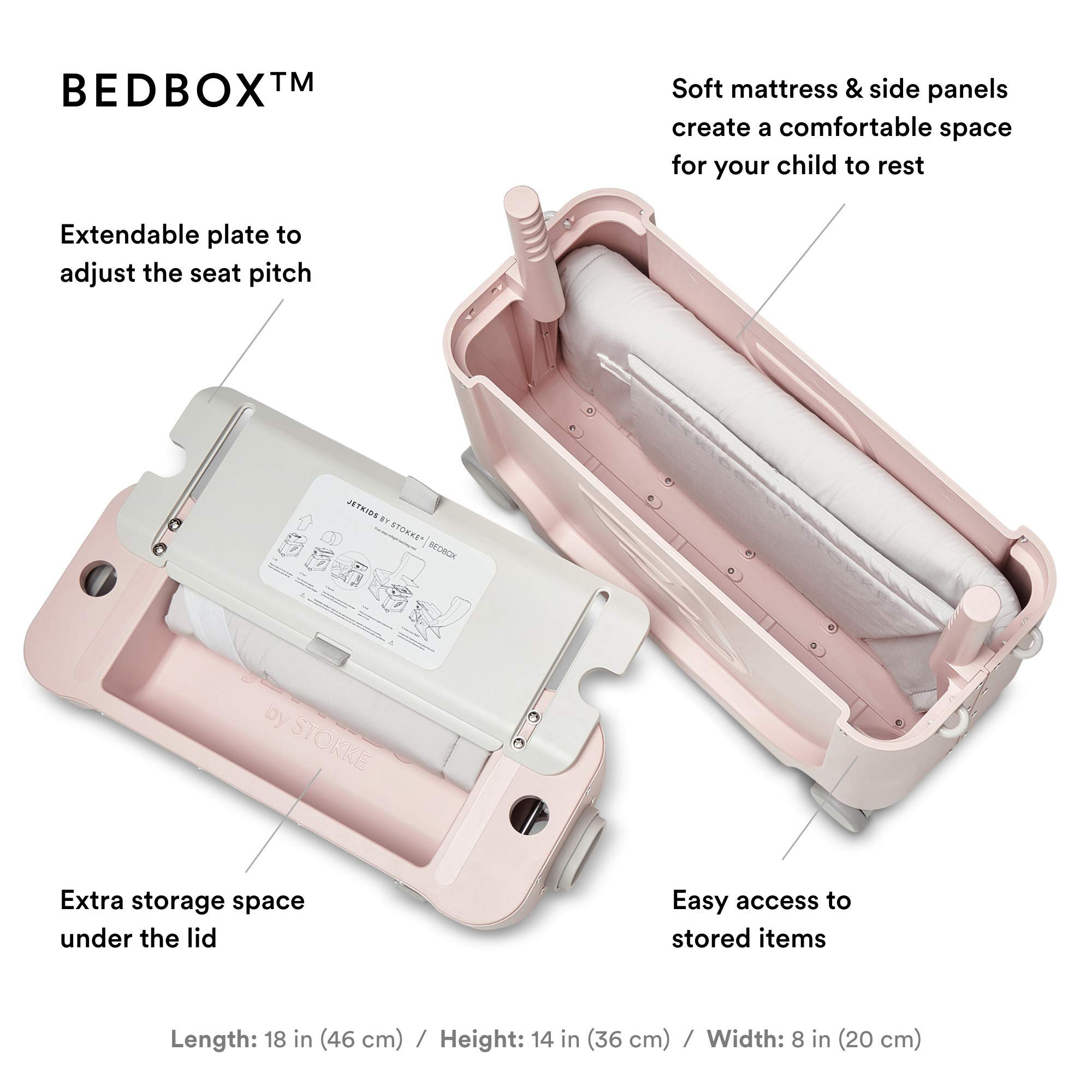 JetKids Stokke Travel Bundle, Pink - Includes BedBox Ride-On Suitcase & Backpack - Best for Kids 2-7 Years Old (Up to 77 lbs)