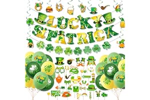 62PCS St. Patricks Day Decorations, St. Patricks Decor Happy Shamrock Patricks Day Banner Garlands Clover Hanging Swirls Iris