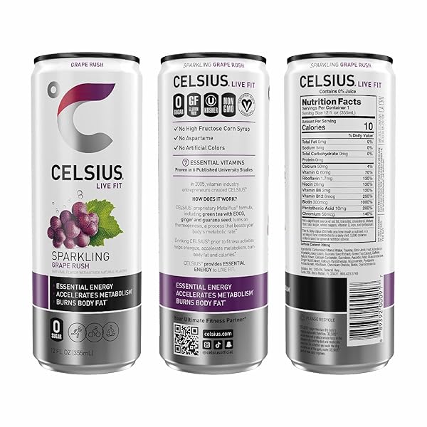 CELSIUS RTD SPARKLING GRAPE RUSH, 12 OUNCE
