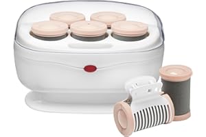 Conair Double Ceramic Hot Rollers for Long, Medium & Short Hair, 5 Ceramic Flocked 1½-Inch Heated Hair Rollers with Clips, Hot Curlers for Women, Volume & Curls, Dual Voltage, Pink/White