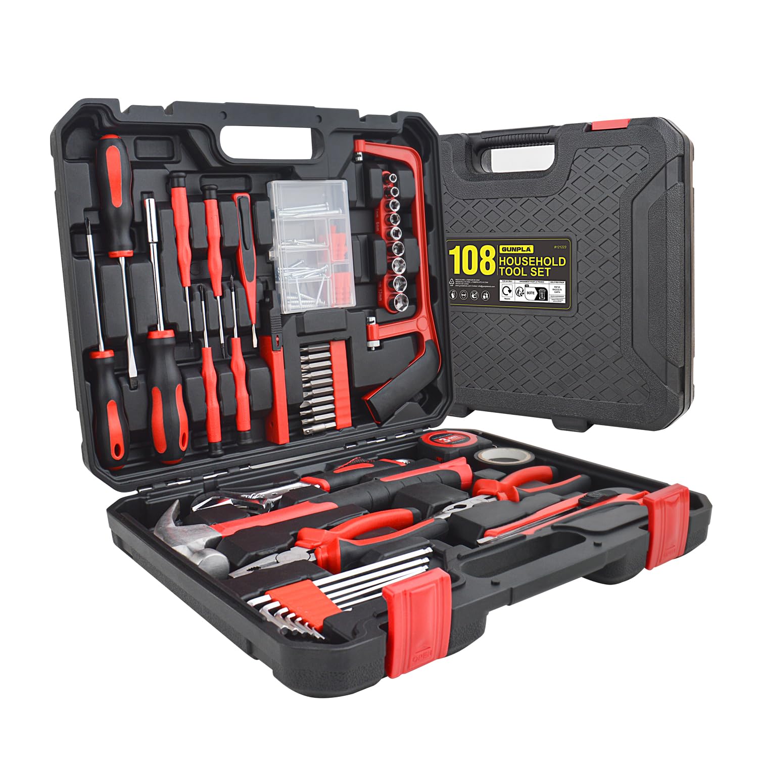 Gunpla 108pcs Tool Kit Home Professional Hand Tools Set, DIY Essential Fixing Repair Maintenance Accessories Toolkit Box with Storage Blow Case Toolbox