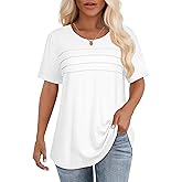 Short Sleeve Tops Womens T Shirts Blouses Dressy Casual Pleated Front Loose fit Outfits
