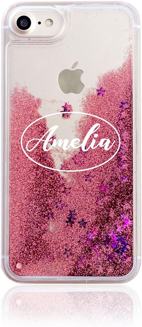 Iphone 6 & 6s Tirita Personalised REAL LIQUID GLITTER Hard Case Bling Rose Gold Pink Handwriting Style Fancy Cursive Signature Custom Initials Name
