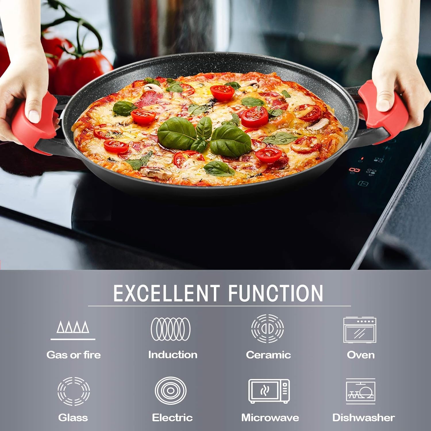 Vinchef Grill Pan Non-Stick| 13.0", Hard Anodized Aluminum Griddle Pan with Lid and Anti-Scalding Tools, GRANITEC Nonstick Coating The Whatever Pan, Dishwasher & Oven Safe Cookware, Black: Kitchen & Dining