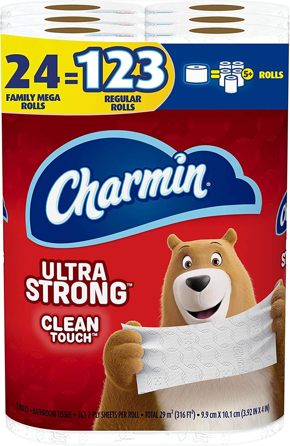 Charmin Ultra Strong Clean Touch Toilet Paper, 24 Family Mega Rolls = 123 Regular Rolls: Health & Personal Care