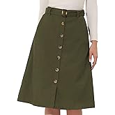 Allegra K High Waist Skirts for Women's Button Front Belted Corduroy Midi Skirt