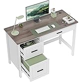 HOMCOM 47.2" Computer Desk with File Drawer, Farmhouse Home Office Desk with 3 Drawer and Wood Grain Top, Compact Study Writi