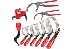 CAROTUPY 10PCS Oil Filter Wrench Set, 9" & 12" Oil Filter Pliers, 3 Jaw Oil Filter Wrench Tool with Oil Funnel for Oil Change Adjustable From 1-3/4" to 6"